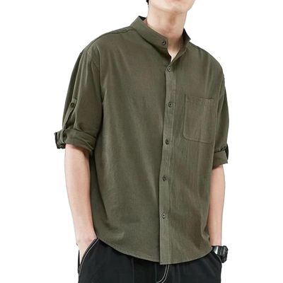 Men's Short Sleeve Button Down Shirts Summer Casual Linen Shirts Tops Stylish Business Dress Shirts with Pocket (Army Green,3X-Large)