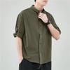 Men's Short Sleeve Button Down Shirts Summer Casual Linen Shirts Tops Stylish Business Dress Shirts with Pocket (Army Green,3X-Large) view 2