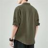 Men's Short Sleeve Button Down Shirts Summer Casual Linen Shirts Tops Stylish Business Dress Shirts with Pocket (Army Green,3X-Large) view 3