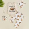Honganda Newborn Infant Baby Boy Football Outfit Long Sleeve Romper Football Print Pants with Hat 3 Piece Clothes Set (Beige-White, 3-6 Months) view 2