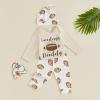 Honganda Newborn Infant Baby Boy Football Outfit Long Sleeve Romper Football Print Pants with Hat 3 Piece Clothes Set (Beige-White, 3-6 Months) view 3