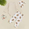 Honganda Newborn Infant Baby Boy Football Outfit Long Sleeve Romper Football Print Pants with Hat 3 Piece Clothes Set (Beige-White, 3-6 Months) view 4
