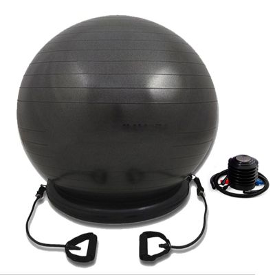 Exercise Ball Chair with Resistance Bands, Home Office Yoga Ball Stability Base Kits for Fitness Pregnancy Physical Therapy, 55 65 75cm Balance Ball Posture Chair(Black,Diameter 55cm(21 3/5 inch))