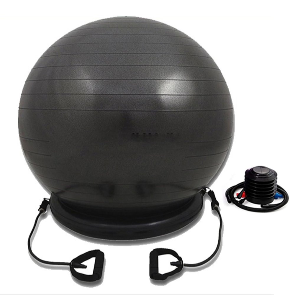 Exercise Ball Chair with Resistance Bands, Home Office Yoga Ball Stability Base Kits for Fitness Pregnancy Physical Therapy, 55 65 75cm Balance Ball Posture Chair(Black,Diameter 55cm(21 3/5 inch))