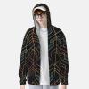 UPF 50+ Sun Protection Hoodie Jacket Full Zip Long Sleeve Sun Shirt Geometric Lines Fishing Shirt Xx-Large Black view 2