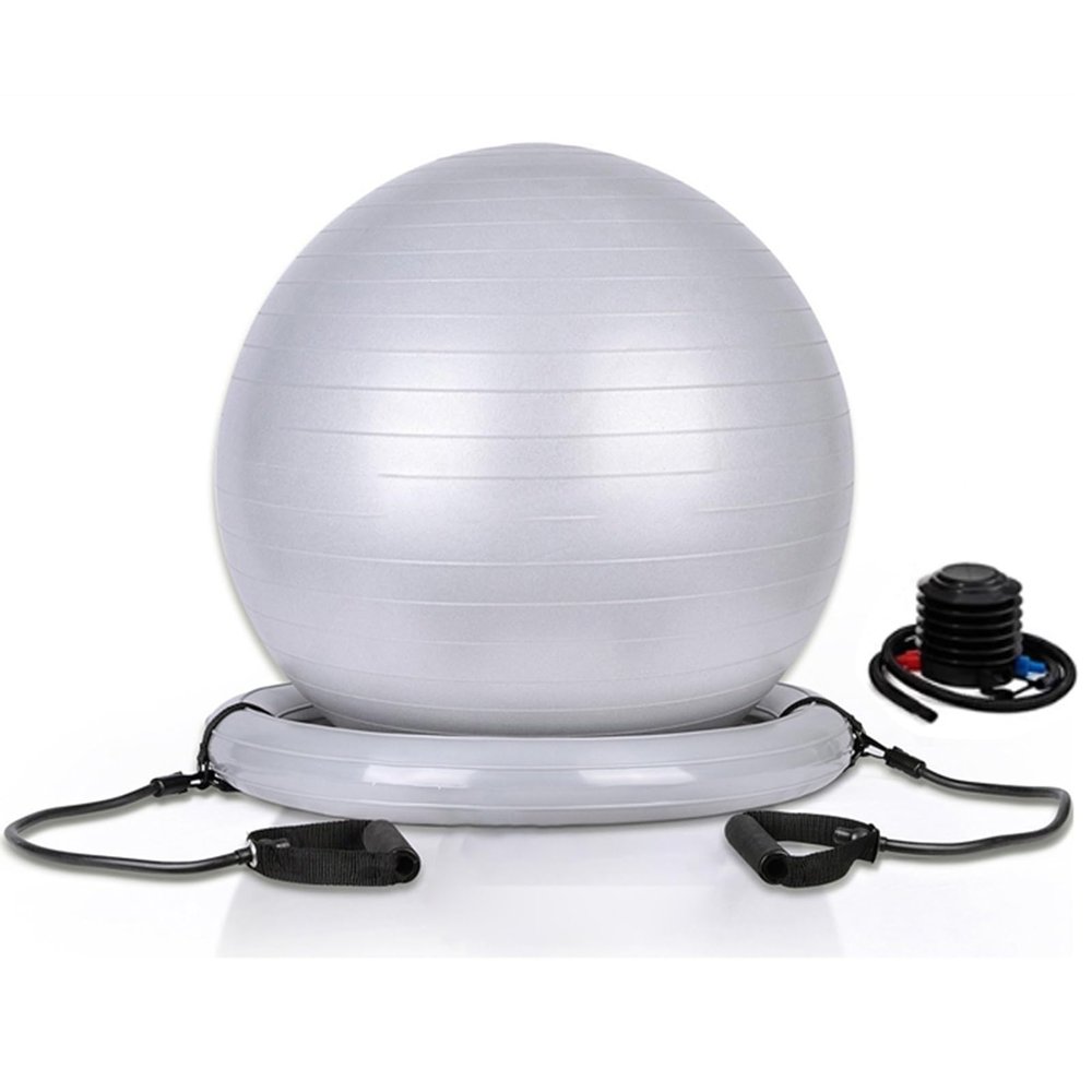 Exercise Ball Chair with Resistance Bands, Home Office Yoga Ball Stability Base Kits for Fitness Pregnancy Physical Therapy, 55 65 75cm Balance Ball Posture Chair(Gray,Diameter 65cm(25 3/5 inch))