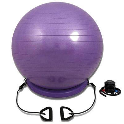 Exercise Ball Chair with Resistance Bands, Home Office Yoga Ball Stability Base Kits for Fitness Pregnancy Physical Therapy, 55 65 75cm Balance Ball Posture Chair(Purple,Diameter 75cm(29 4/8 inch))