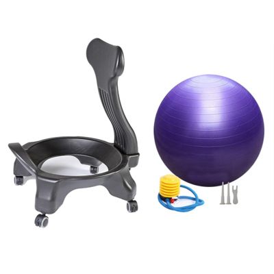 RENLXFI Ergonomic Office Yoga Ball Chairs, Active Sitting Exercise Ball Chair for Adults Desk Improves Back Pain, Balance Ball Chairs with Lockable Wheels and Foot Pump(Purple)