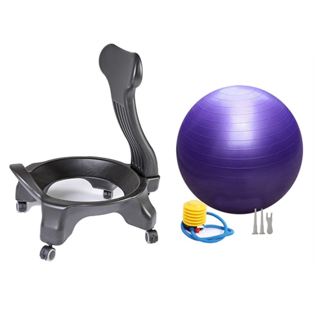 RENLXFI Ergonomic Office Yoga Ball Chairs, Active Sitting Exercise Ball Chair for Adults Desk Improves Back Pain, Balance Ball Chairs with Lockable Wheels and Foot Pump(Purple)