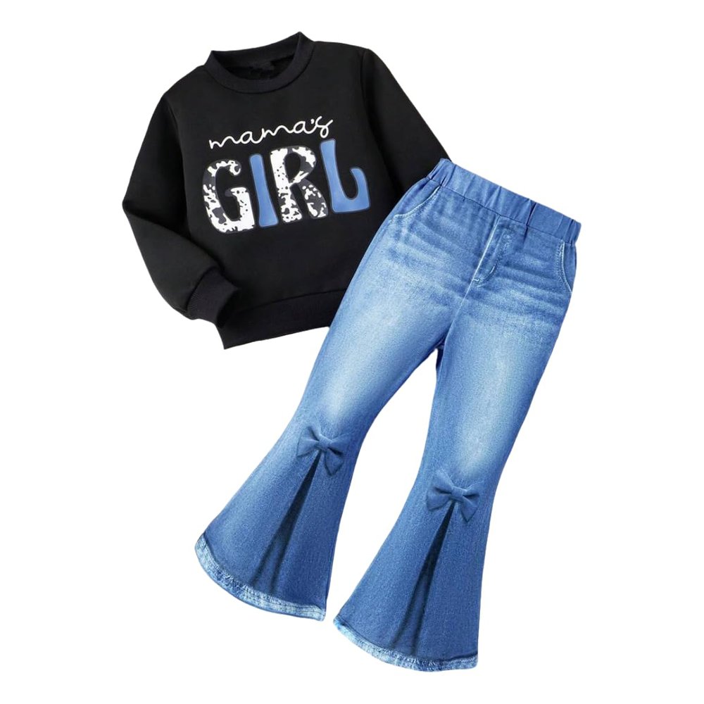 HSOXLQF Toddler Kid Girls Clothes Sweatshirt & Flare Leg Jeans Pants 2Pcs Fall Winter Outfits for Girl Cute Clothing Set