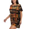 SSIMOO Books Women'S Round Neck Short Sleeve Pajama Set,Stylish Comfortable Hort Sleeve Shorts Set Black view 2