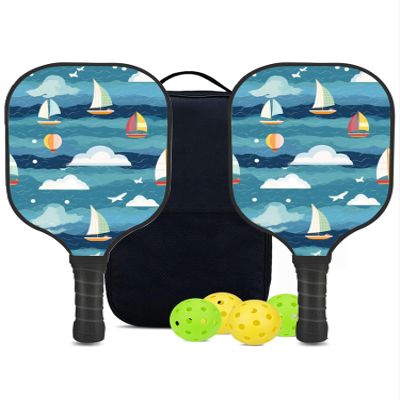 KUAVETO Carbon Fiber Pickleball Paddles Set, All The DIY Fun You can Have with Boat-BL486 Pattern Custom Made Honeycomb Polymer Core- Includes 2 Paddles, 4 Balls, and a Carry Bag