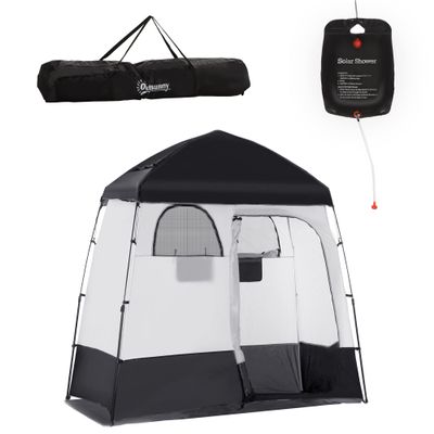 INTWGH Shower Tent, Pop Up Privacy Shelter for Camping, Dressing Changing Room, Portable Instant Outdoor Shower Tent Enclosure w/ 2 Rooms, Shower Bag, Floor and Carrying Bag, Black