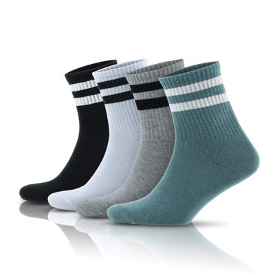 GoWith 4 Pairs Cotton Colorful Retro Thin Striped Socks for Men & Women, Casual Soft Lightweight Quarter Socks, Assortie Green, L/XL, Model 3501