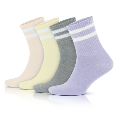 GoWith 4 Pairs Cotton Colorful Retro Thin Striped Socks for Men & Women, Casual Soft Lightweight Quarter Socks, Yellow, L/XL, Model 3501
