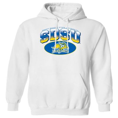 CornBorn South Dakota State Jackrabbits Sweatshirt Big and Tall - Hooded Fleece SDSU Full Color Fade Plus Primary Logo - White - 5X