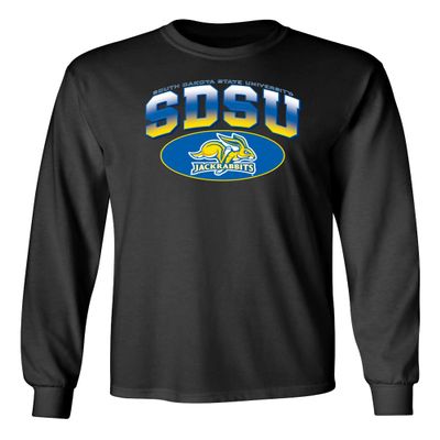 CornBorn South Dakota State Jackrabbits Mens Shirt - Long Sleeve SDSU Full Color Fade Plus Primary Logo - Black - 2X