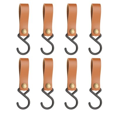 ZHIZHOUNEY 8Pcs/Set Multifunctional S Hook for Hanging PU Leather S Hook No Drillings Hanging Hook Set Leather Belt with Hook