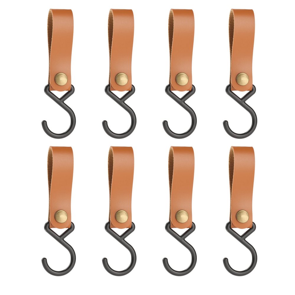 ZHIZHOUNEY 8Pcs/Set Multifunctional S Hook for Hanging PU Leather S Hook No Drillings Hanging Hook Set Leather Belt with Hook