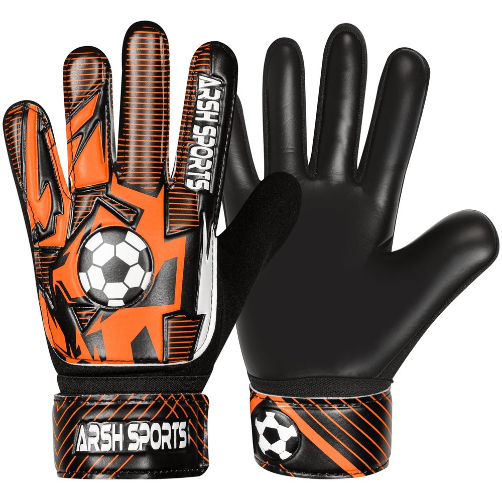 Arsh Sports Soccer Goalie Gloves for Kids,Goalkeeper Gloves for Youth Boys Girls 4MM Latex Palm,Anti Slip,Super Gip Double Wrist Protection (Black-Orange, Size 8 Suitable for Size M-L Adult)