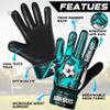 Arsh Sports Soccer Goalie Gloves for Kids,Goalkeeper Gloves for Youth Boys Girls 4MM Latex Palm,Anti Slip,Super Gip Double Wrist Protection (Black-Cyan, Size 7 Suitable for Size S-M Adult) view 2