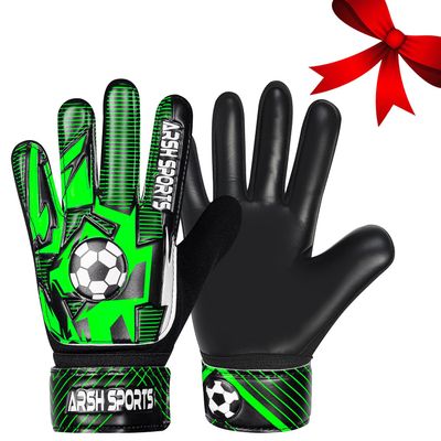 Arsh Sports Soccer Goalie Gloves for Kids,Goalkeeper Gloves for Youth Boys Girls 4MM Latex Palm,Anti Slip,Super Gip Double Wrist Protection (Black-Green, Size 6 Suitable for 13 to 15 Years Old)