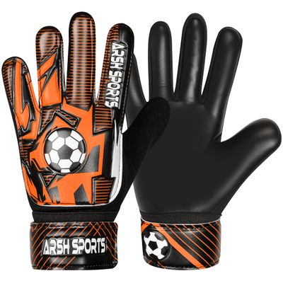 Arsh Sports Soccer Goalie Gloves for Kids,Goalkeeper Gloves for Youth Boys Girls 4MM Latex Palm,Anti Slip,Super Gip Double Wrist Protection (Black-Orange, Size 5 Suitable for 9 to 12 Years Old)