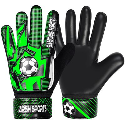Arsh Sports Soccer Goalie Gloves for Kids,Goalkeeper Gloves for Youth Boys Girls 4MM Latex Palm,Anti Slip,Super Gip Double Wrist Protection (Black-Green, Size 4 Suitable for 6 to 9 Years Old)