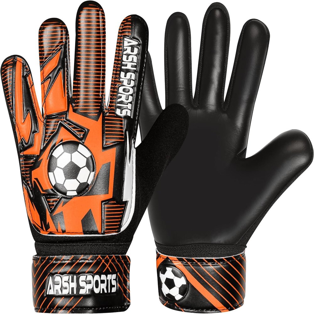 Arsh Sports Soccer Goalie Gloves for Kids,Goalkeeper Gloves for Youth Boys Girls 4MM Latex Palm,Anti Slip,Super Gip Double Wrist Protection (Black-Orange, Size 6 Suitable for 13 to 15 Years Old)