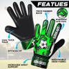 Arsh Sports Soccer Goalie Gloves for Kids,Goalkeeper Gloves for Youth Boys Girls 4MM Latex Palm,Anti Slip,Super Gip Double Wrist Protection (Black-Green, Size 5 Suitable for 9 to 12 Years Old) view 2