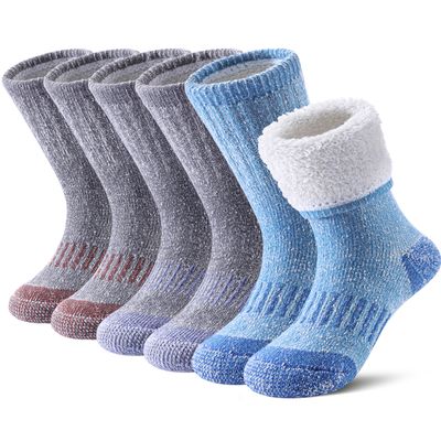 FNOVCO Kids Merino Wool Socks Boys Winter Warm Thick Thermal Cushion Hiking Socks 3 Pairs (8-12 Years, Solid Color B)