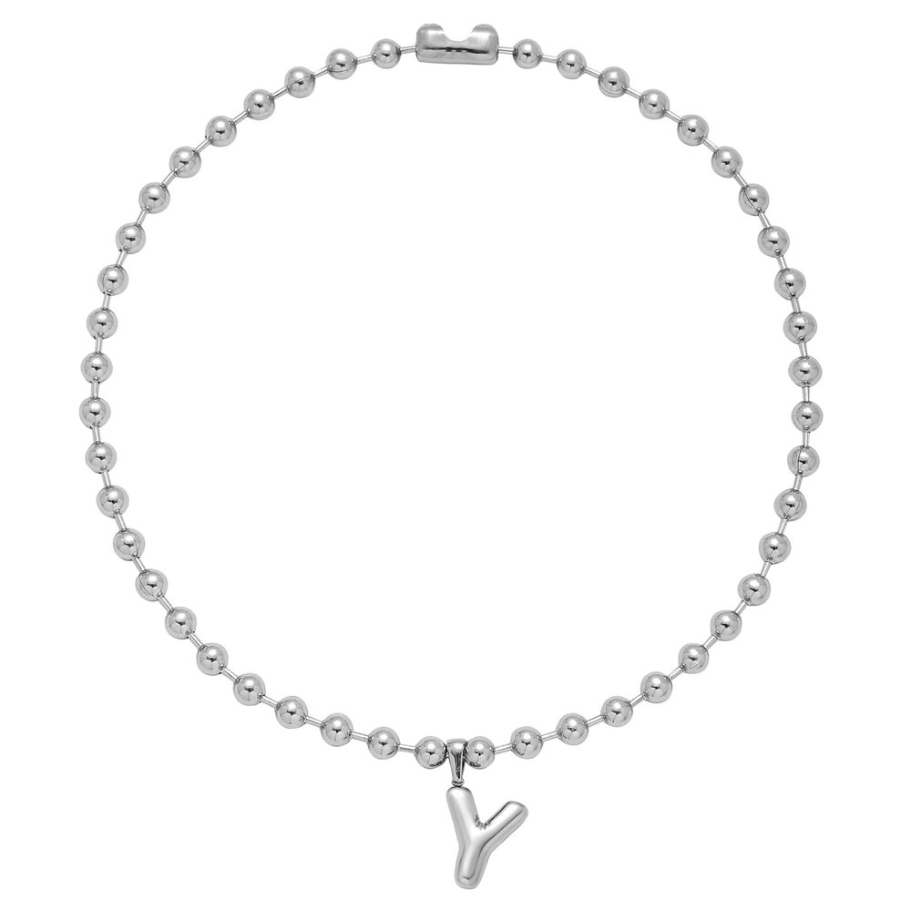 TGOLM Silver Initial Charm Name Letter Y Necklace for Women Beaded Chain Statement Jewelry for Men