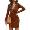 Women Sweater Pullover Dress Long Sleeve Button V Neck Waffle Knit Dress Pullover Sweater Casual Fall Maxi Dress (XX-Large,Brown) view 1