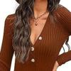 Women Sweater Pullover Dress Long Sleeve Button V Neck Waffle Knit Dress Pullover Sweater Casual Fall Maxi Dress (XX-Large,Brown) view 2