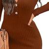 Women Sweater Pullover Dress Long Sleeve Button V Neck Waffle Knit Dress Pullover Sweater Casual Fall Maxi Dress (XX-Large,Brown) view 3