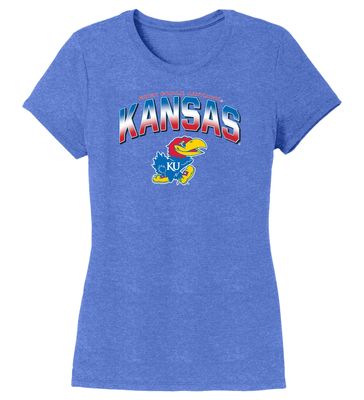 CornBorn Kansas Womens Shirt Plus Size - Tri-Blend Full Color Fade Kansas Logo - Royal Blue - 3X
