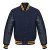 Cow Leather Sleeves Varsity Letterman Baseball Bomber Jackets (35 Colors Option) (US, Alpha, XX-Large, Regular, Regular, Solid Navy Gold Strip) view 1