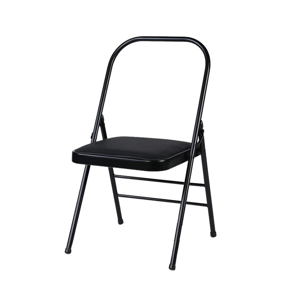 HONGXIAQRP Thickened Iyengar Yoga Chair, Multi-Purpose Metal Foldable Fitness Chair, Yoga with Lumbar Support and Stretching Assistant Chair.,Black PU Surface