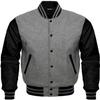 Cow Leather Sleeves Varsity Letterman Baseball Bomber Jackets (35 Colors Option) (US, Alpha, Small, Regular, Regular, Grey Black) view 1
