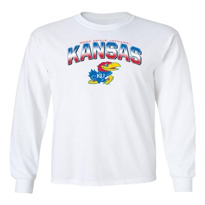 CornBorn Kansas Mens Apparel - Long Sleeve Full Color Fade Kansas Logo - White - Large