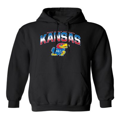 CornBorn KU Jayhawks Hoodie - University of Kansas Sweatshirt - KU Hoodie Men - Full Color Fade - Black - Small