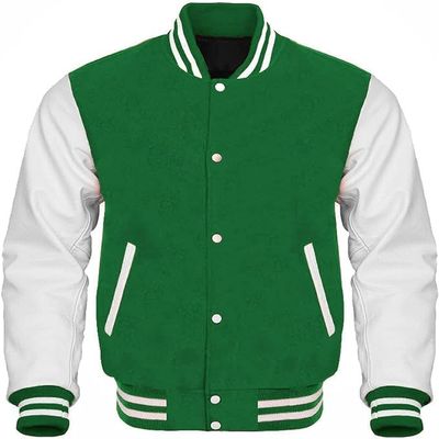 Cow Leather Sleeves Varsity Letterman Baseball Bomber Jackets (35 Colors Option) (US, Alpha, XX-Large, Regular, Regular, Green White)