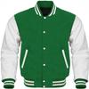 Cow Leather Sleeves Varsity Letterman Baseball Bomber Jackets (35 Colors Option) (US, Alpha, XX-Large, Regular, Regular, Green White) view 1