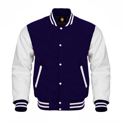 Cow Leather Sleeves Varsity Letterman Baseball Bomber Jackets (35 Colors Option) (US, Alpha, Medium, Regular, Regular, Navy White)