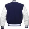 Cow Leather Sleeves Varsity Letterman Baseball Bomber Jackets (35 Colors Option) (US, Alpha, Medium, Regular, Regular, Navy White) view 2