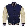 Cow Leather Sleeves Varsity Letterman Baseball Bomber Jackets (35 Colors Option) (US, Alpha, Large, Regular, Regular, Navy Creem) view 1
