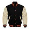 Cow Leather Sleeves Varsity Letterman Baseball Bomber Jackets (35 Colors Option) (US, Alpha, Large, Regular, Regular, Black Creem Orange Strip) view 1