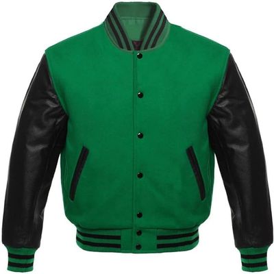 Cow Leather Sleeves Varsity Letterman Baseball Bomber Jackets (35 Colors Option) (US, Alpha, Medium, Regular, Regular, Green Black)
