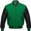 Cow Leather Sleeves Varsity Letterman Baseball Bomber Jackets (35 Colors Option) (US, Alpha, Medium, Regular, Regular, Green Black) view 1