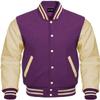 Cow Leather Sleeves Varsity Letterman Baseball Bomber Jackets (35 Colors Option) (US, Alpha, Small, Regular, Regular, Purple Creem) view 1